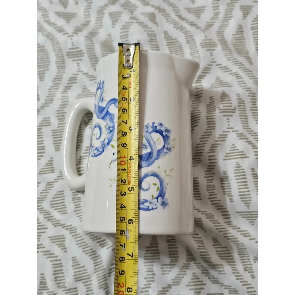 Ciroa Blue Snake and Floral Ceramic Measuring Pitcher Jug 3 Cup Capacity 7 Inch